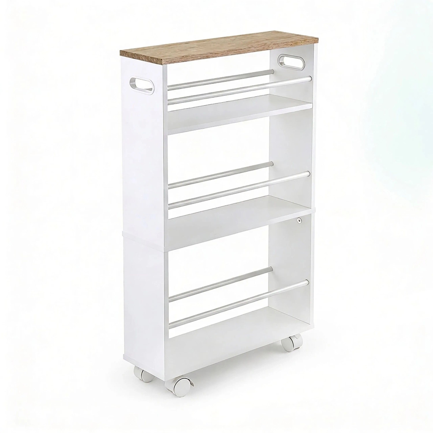 Relaxdays Nischenwagen Holzwerkstoff Natur-Weiß Rollbar 4 Ebenen 80 cm x 15 cm x 45 cm