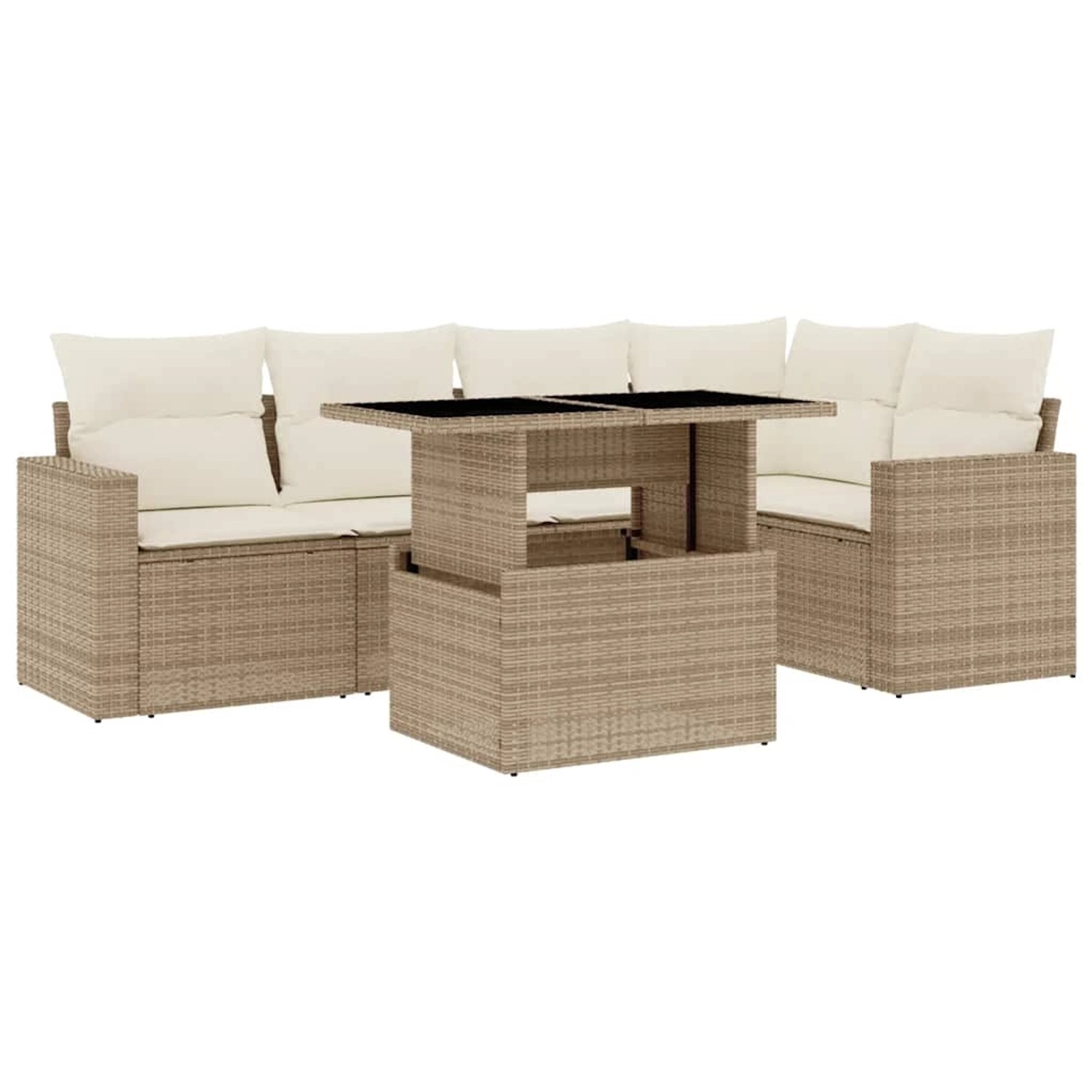 vidaXL 6-Tlg Garten-Sofagarnitur mit Kissen Beige Poly Rattan 3267258 günstig online kaufen