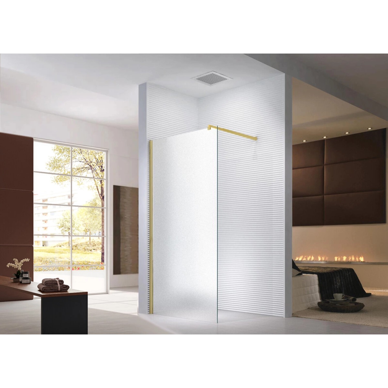 Glaszentrum Hagen 110x200cm Walk in Duschabtrennung Satin Gold