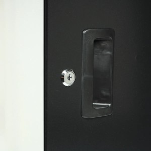 Detailaufnahme: Abschließbare Tür mit Griff am Mephisto Werkzeugwagen.