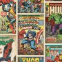 Mehrfarbige Papiertapete mit Marvel Superhelden Motiven: Spiderman, Hulk, Iron Man und Captain America.