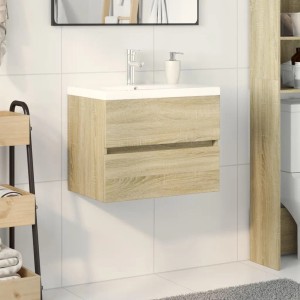 vidaXL Badmöbel-Set, 2-teilig, Sonoma Eiche, mit Keramikwaschbecken und Unterschrank.
