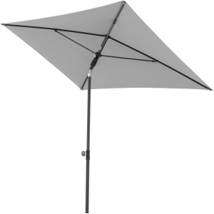 Hellgrauer, rechteckiger Doppler Marktschirm 120x200 cm mit Handöffner.