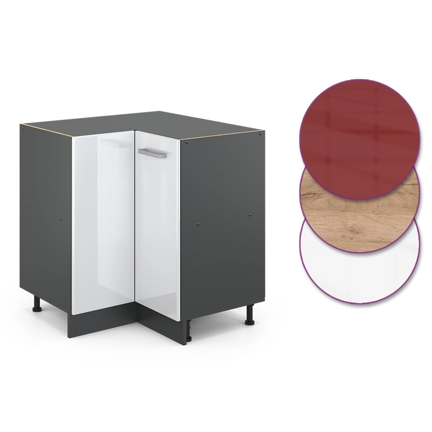 Vicco Eckunterschrank R-Line, weiß hochglanz/anthrazit, 76 cm mit Farbauswahl.