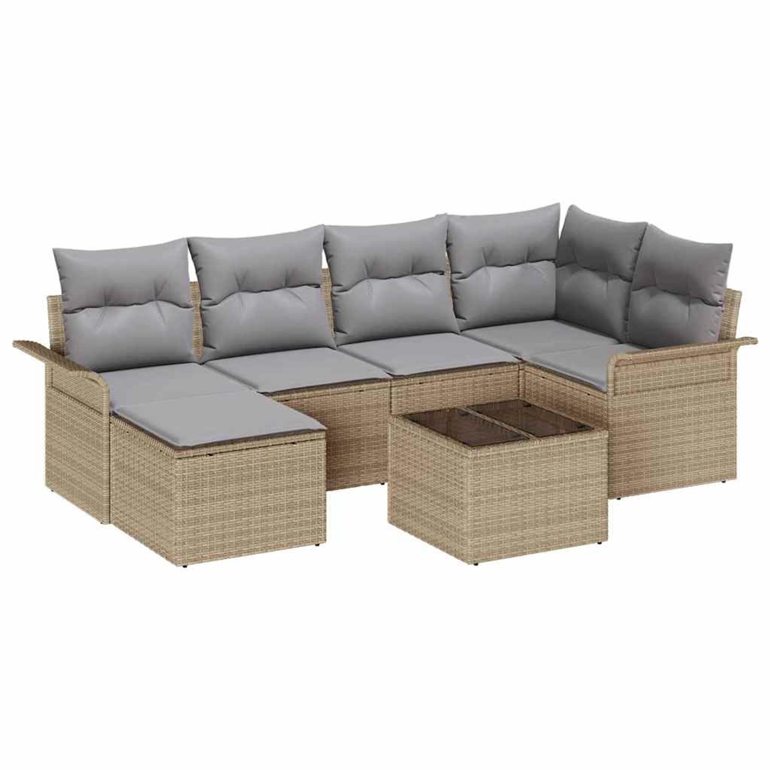 vidaXL Garten-Sofa-Set mit Kissen 7-Tlg Beige Poly Rattan 3345440 günstig online kaufen