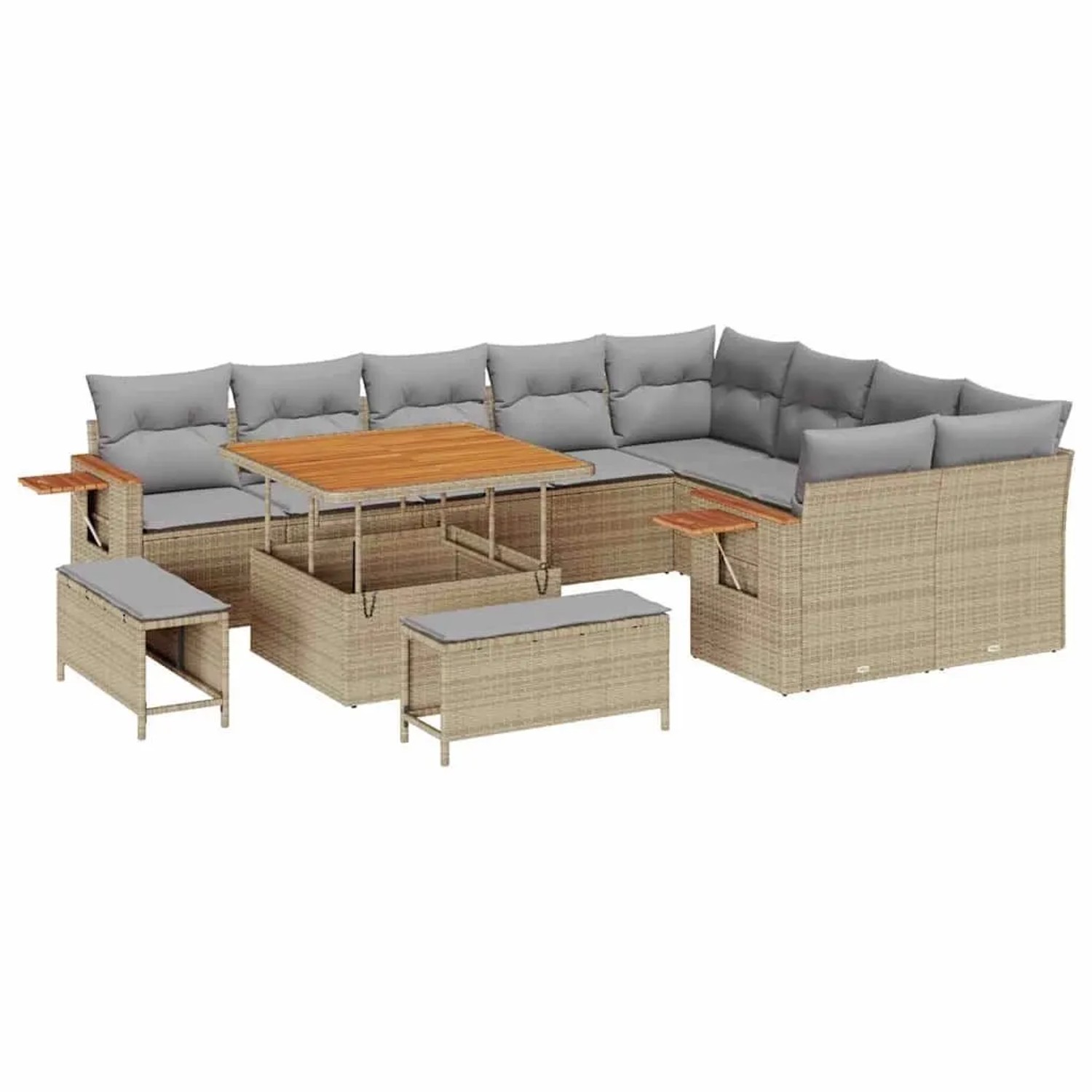 vidaXL Gartensofa-Set mit Kissen 13 Stk Beige und Hellgrau Poly-Rattan 3365 günstig online kaufen