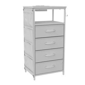 PXloue Kommode mit LED-Beleuchtung und USB Kunstleder für Schlafzimmer/Wohnzimmer Weiß