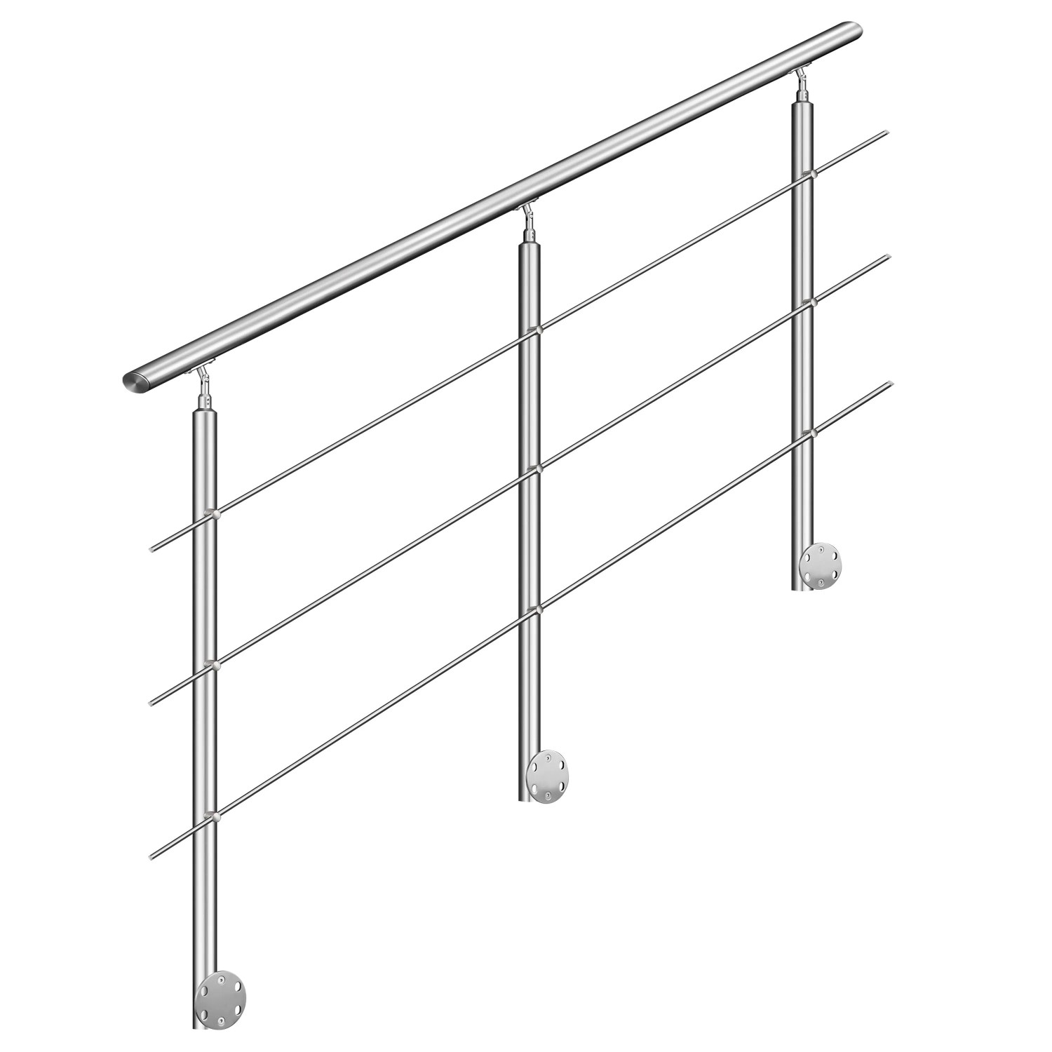 AICA 304 Edelstahl Treppengeländer Set Seitenmontage 240 cm Länge 3 Querstreben