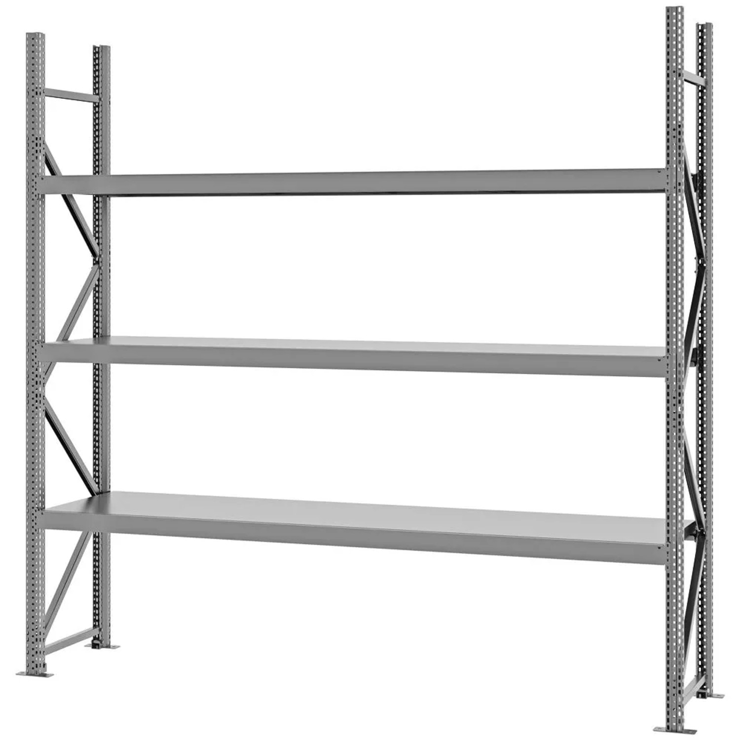 PROREGAL Weitspannregal Schraub-Stecksystem MAGNUS PRO Made In Germany Grundregal 250x250x50cm 3 Ebenen Stahlböden Fachlast 430kg Verzinkt
