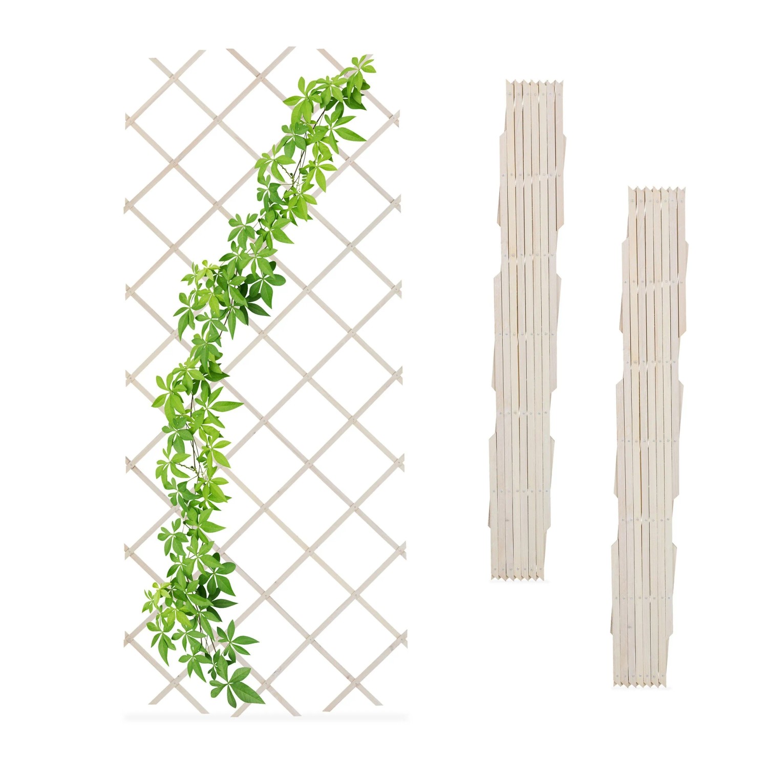 Relaxdays Rankgitter 3er Set Tannenholz Weiß Ausziehbar Wandmontage 180 cm x 90 cm x 1,5 cm
