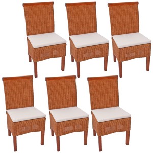 6er-Set Esszimmerstühle aus Rattan mit Sitzkissen, Polsterstühle für Esszimmer