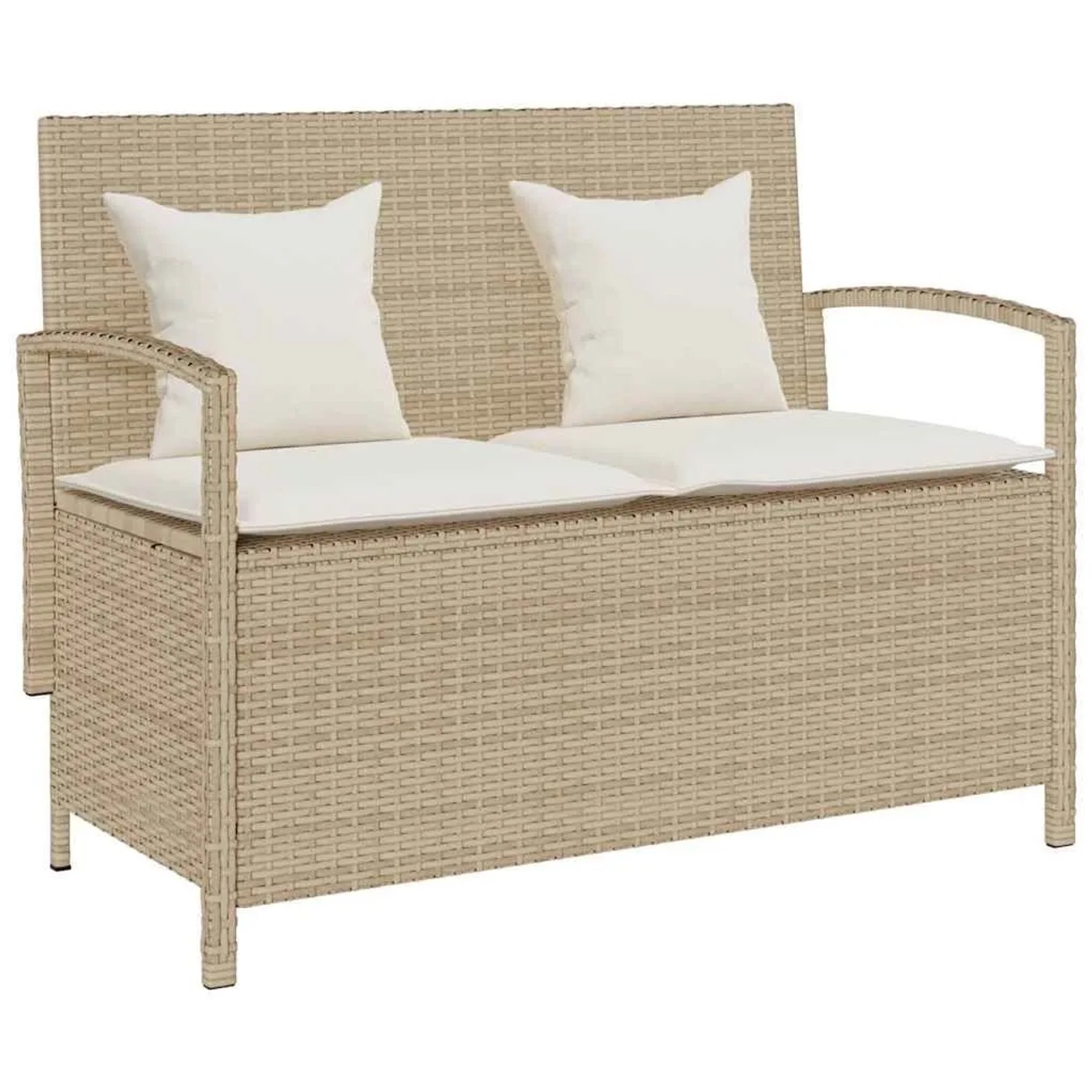 Furnicato Gartenbank Mit Stauraum Und Kissen Beige Poly Rattan