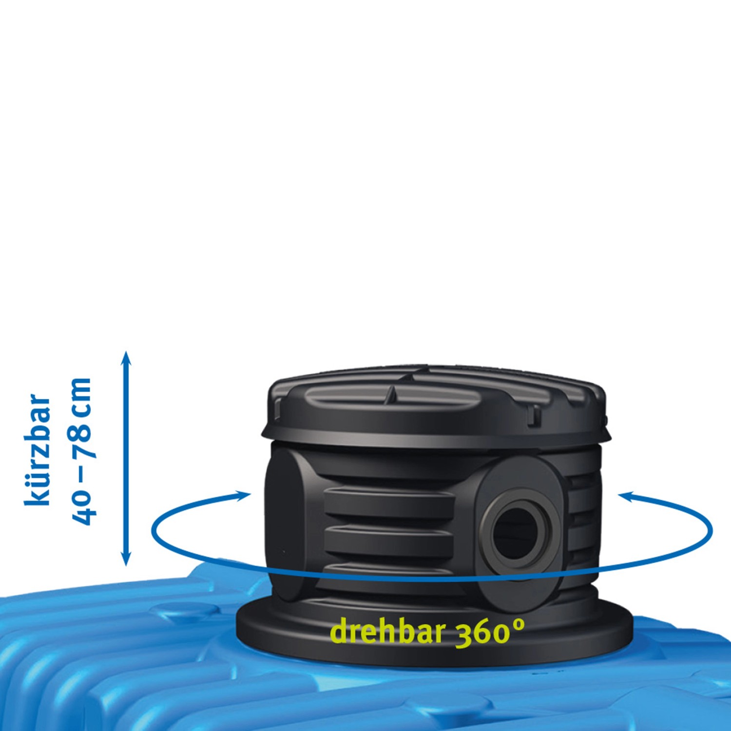 4rain Zisterne Flat M: Detailaufnahme des drehbaren Domschachts (360°) und der Schachtverlängerung (40-78cm).