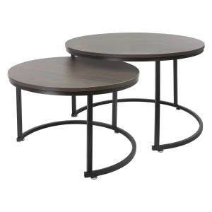 ML-Design Couchtisch 2er Set, rund, Eiche dunkel. Wohnzimmertische mit Metallgestell.