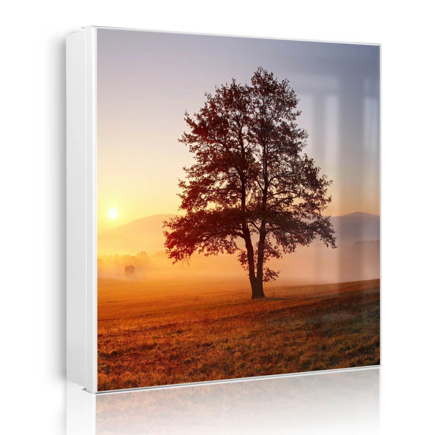 Banjado Großer Schlüsselkasten Metall 30x30cm Weiß Scharnier Links 50 Haken Beschreibbar Magnetisch Motiv Sonnenaufgang