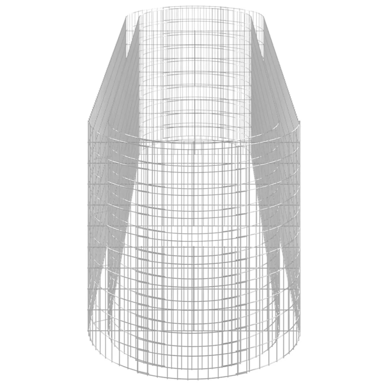 Leerer, silberner Gabionen-Hochbeet-Korb aus verzinktem Eisen, 400x100x100 cm.