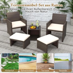 Costway Rattan Gartenmöbel Set Balkonset 2 Stühle & Tisch Weiß