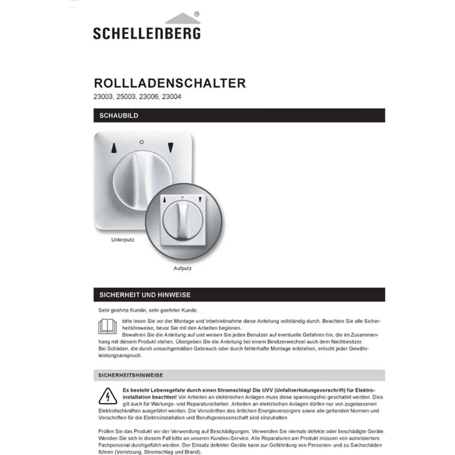 Schellenberg Rollladenschalter Aufputz, weiß, zur Steuerung von Rollladenmotoren. Detailansicht Aufputz und Unterputz.