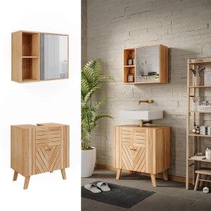 Vicco Badmöbel-Set Lucie, 2-teilig, Bambus-Optik mit Spiegelschrank und Waschbeckenunterschrank.