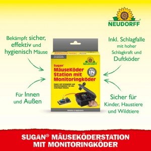 Neudorff Sugan Mäuse-Köderstation mit Monitoringköder, sichere und hygienische Mausefalle für Innen- und Außenbereiche.