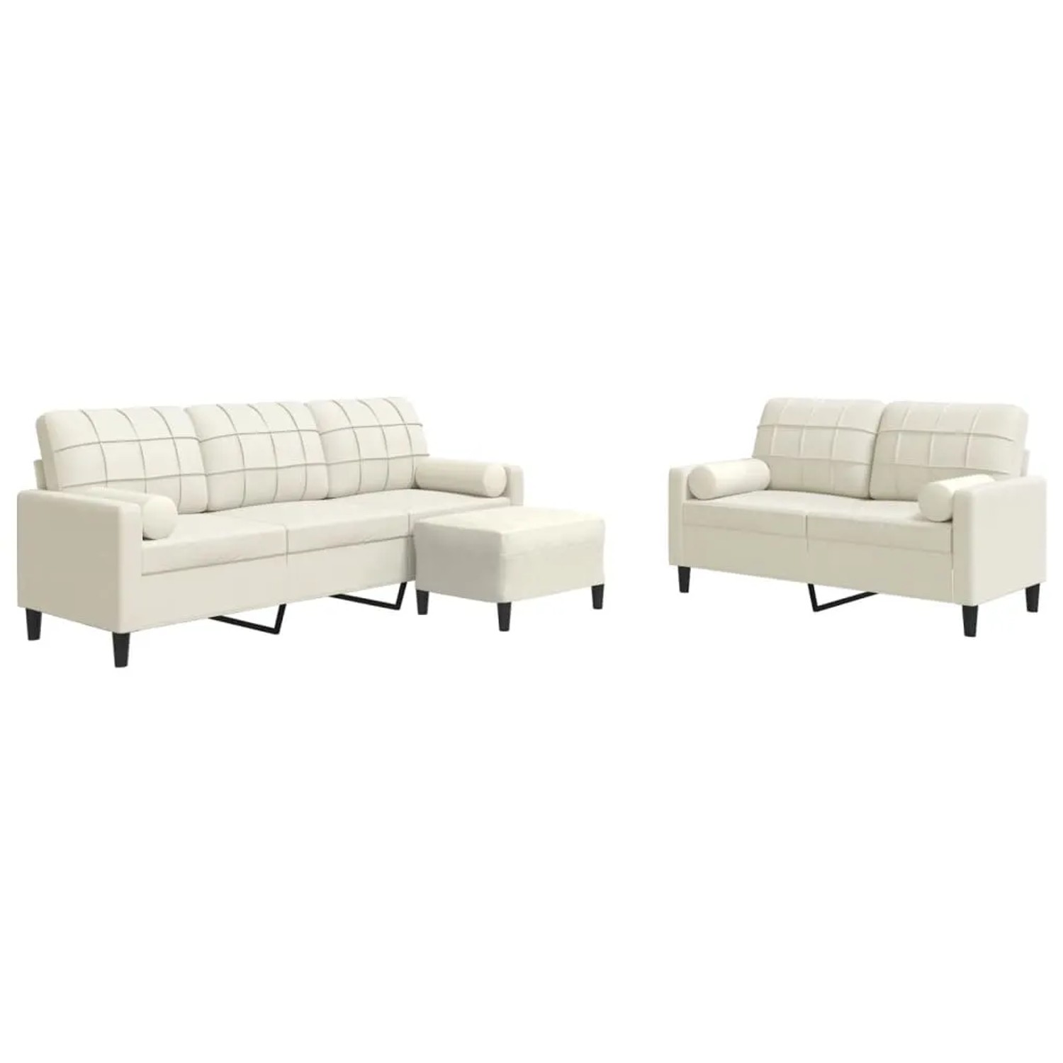 vidaXL 3-Tlg Sofagarnitur mit Kissen und Nackenrollen Creme Samt 3278429