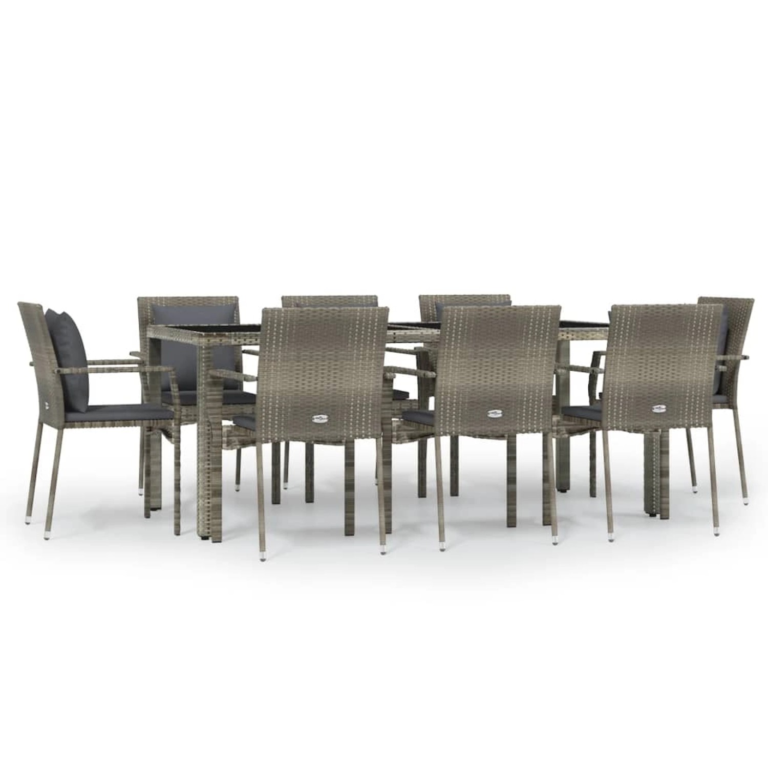 vidaXL 9-Tlg Garten-Essgruppe mit Kissen Grau Poly Rattan 3157962