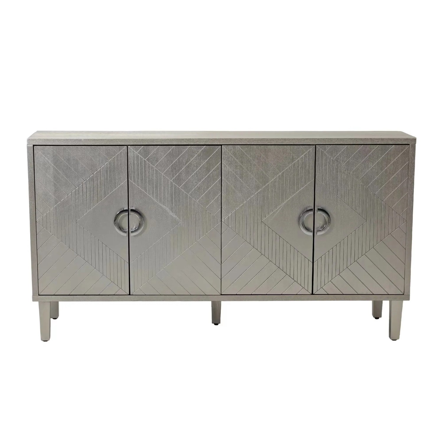okwish Sideboard mit 4 Türen Kieferbeine Wohnzimmer Schlafzimmer 152x40x82.5cm Grau