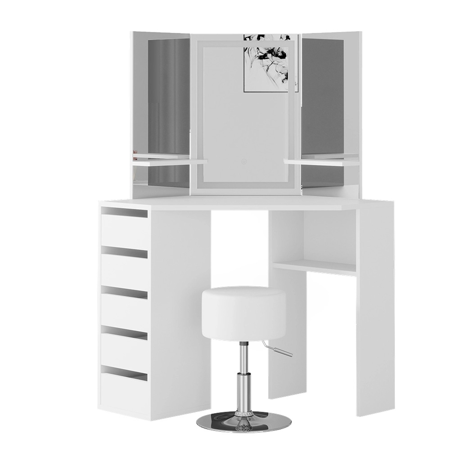 Vicco Eckschminktisch Arielle Weiß 110 cm mit LED-Spiegel und Hocker günstig online kaufen