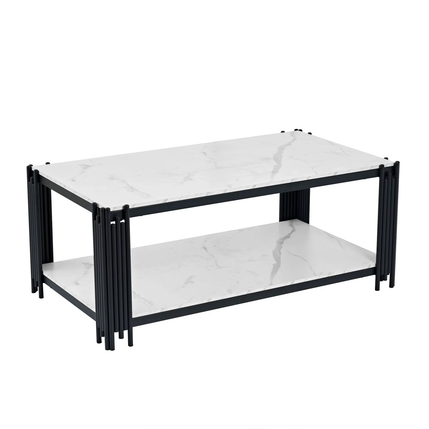 Okwish Couchtisch Mit Marmoroptik Metallbeine Wohnzimmer Modern 1140x64x46cm Weiß Schwarz