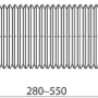 Technische Zeichnung: Alcadrain A97 Flexschlauch für WC, variable Länge (280-550mm), Anschlussdurchmesser 80/110 x 100/120 mm.