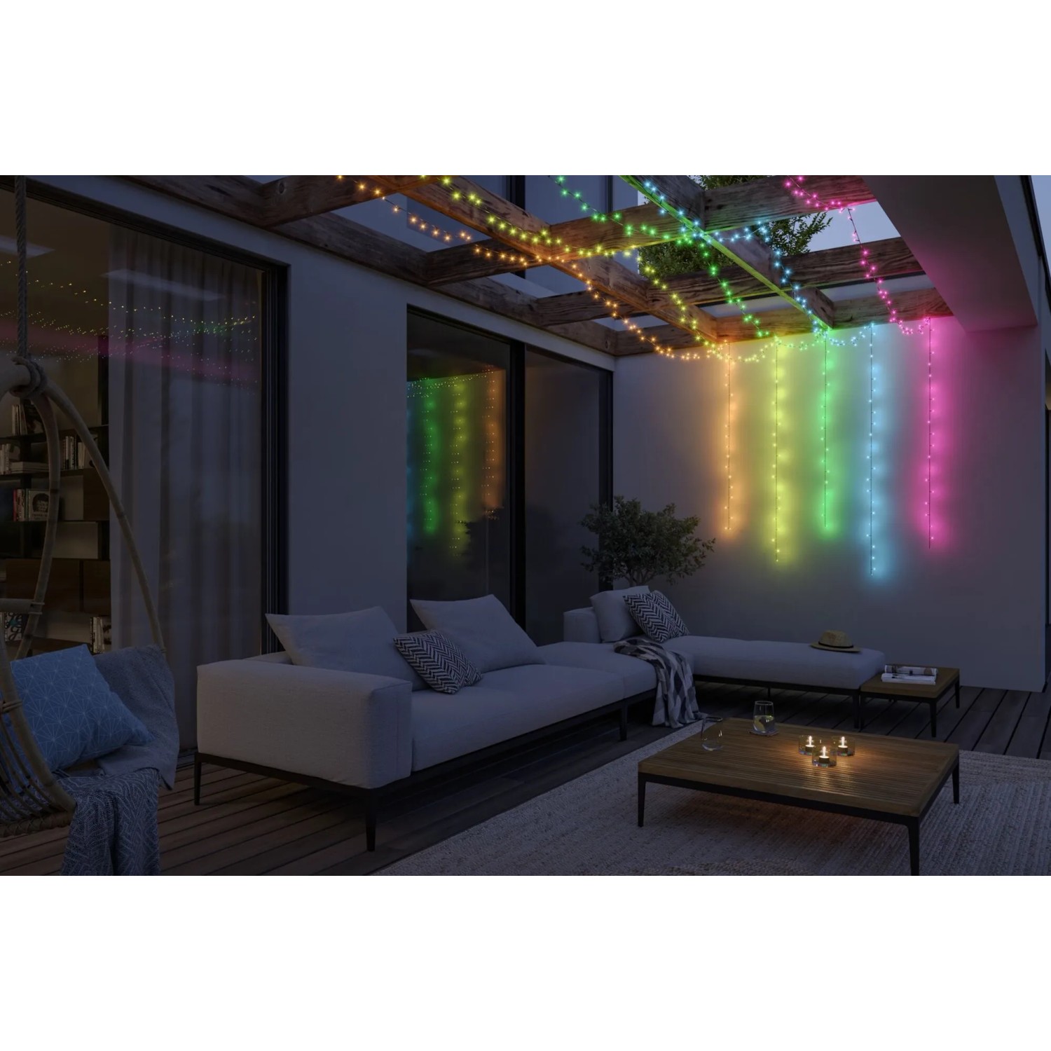Paulmann LED-Lichterkette Yuna Plug & Shine RGB, 10m, illuminiert Terrasse mit bunten Lichtvorhängen. Smarte Outdoor-Deko.