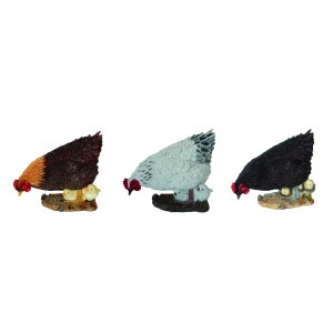 Deko-Figur: Huhn mit Küken in drei Farbvarianten, ideal für die Gartendekoration.