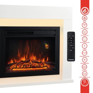 Weißer Kaminio Elektrokamin Matti mit 3D-Flammeneffekt und Fernbedienung.