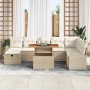 Beiges 9-teiliges vidaXL Garten-Sofa-Set aus Rattan mit Kissen und Stauraum.