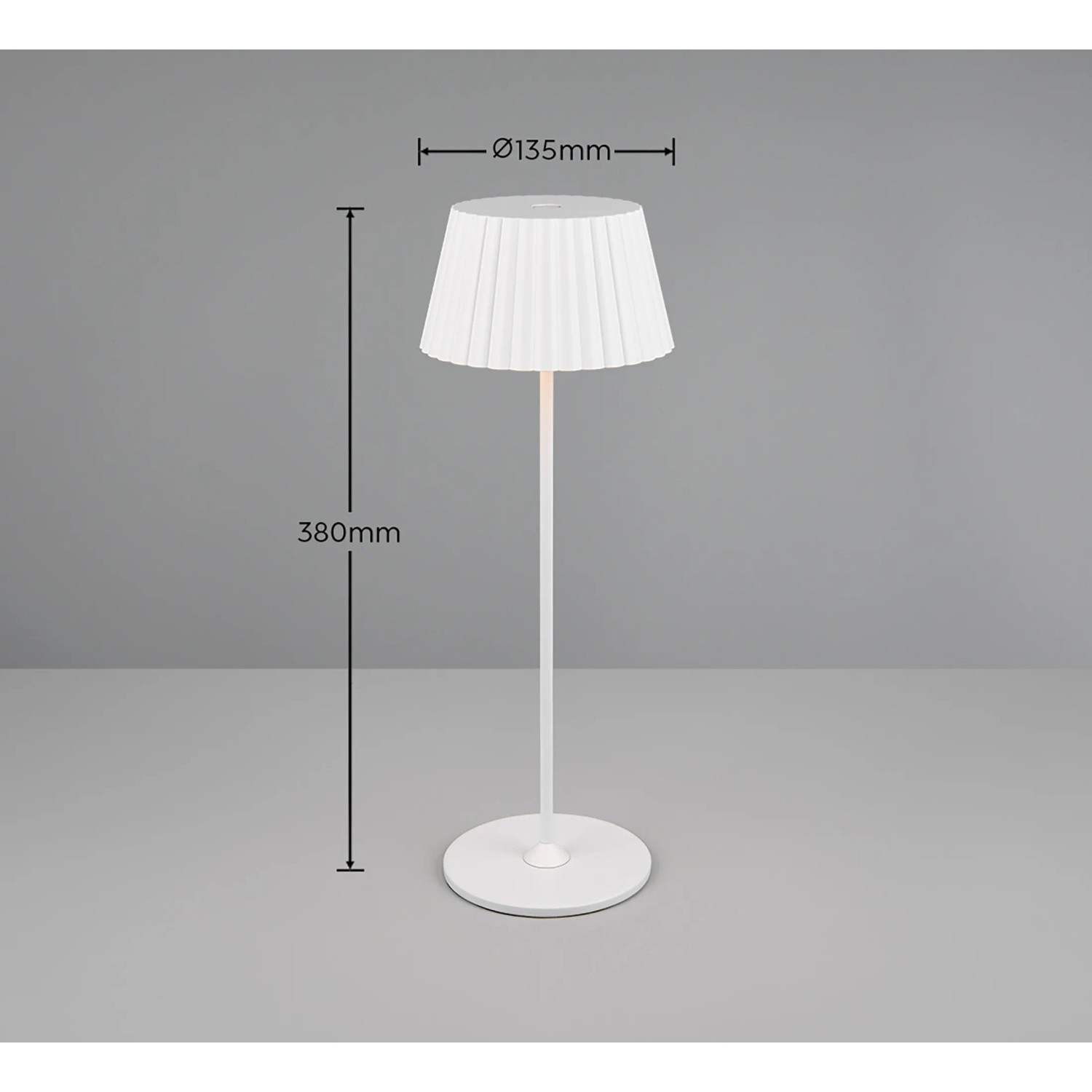 Weiße Reality LED-Tischleuchte Suarez, dimmbar, mit Ladestation, Höhe 39,1 cm.