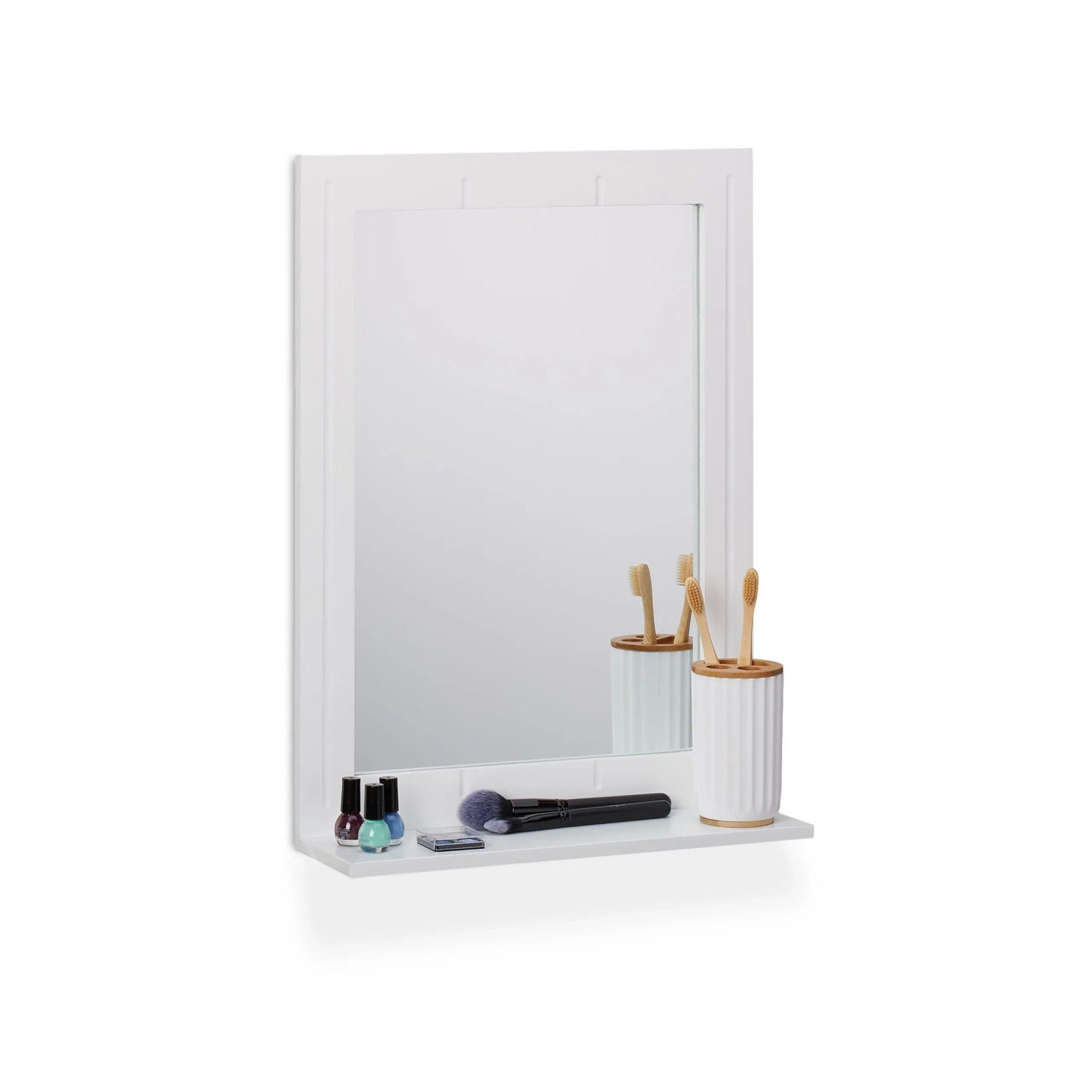 Relaxdays Badspiegel Glas MDF Weiß mit Ablage 55 cm x 40 cm x 12 cm 2,7 kg