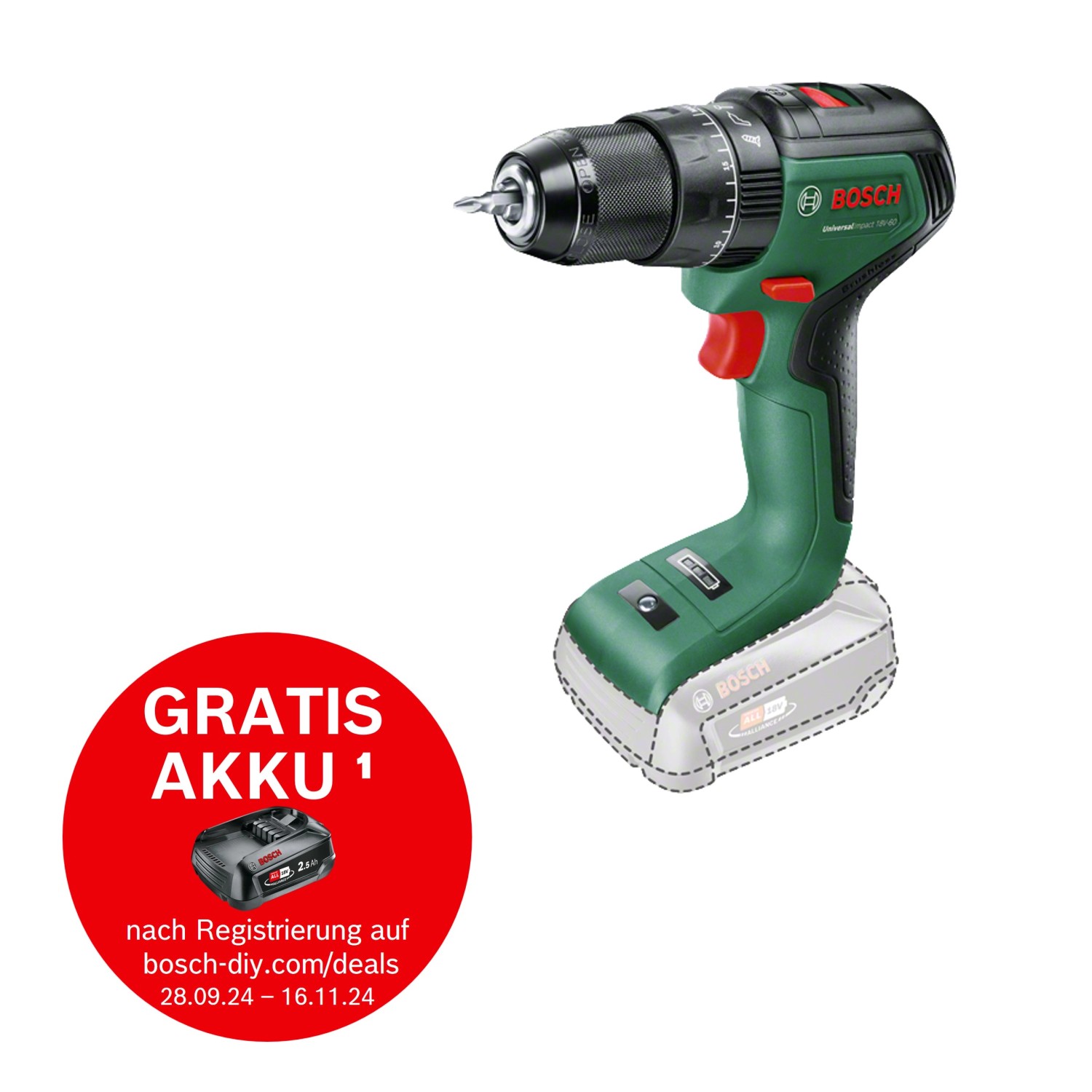 Bosch 18 V Akku-Schlagbohrschrauber Universalimpact 18V-60 Solo