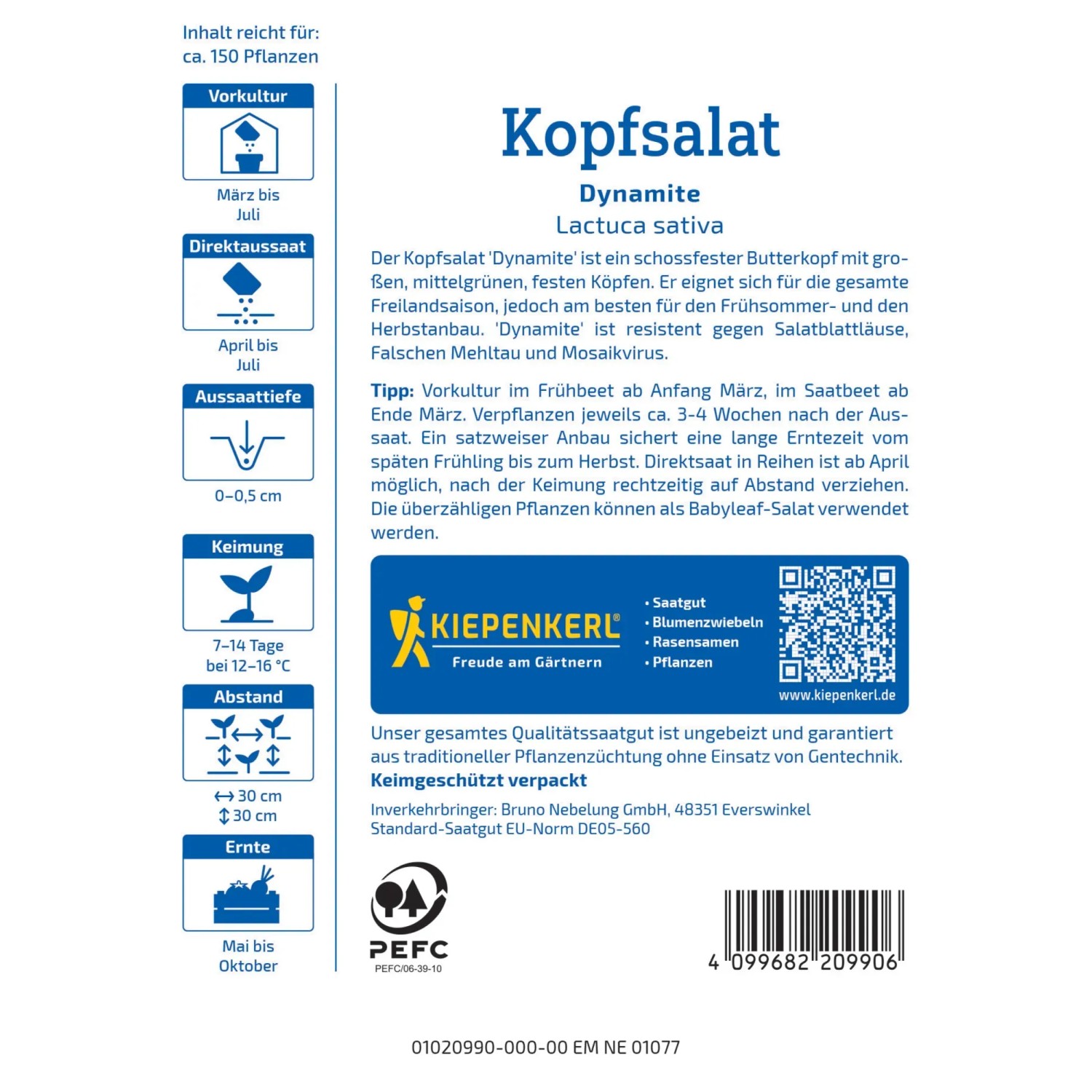 Kiepenkerl Kopfsalat Dynamite Samenpackung mit Anbauhinweisen.