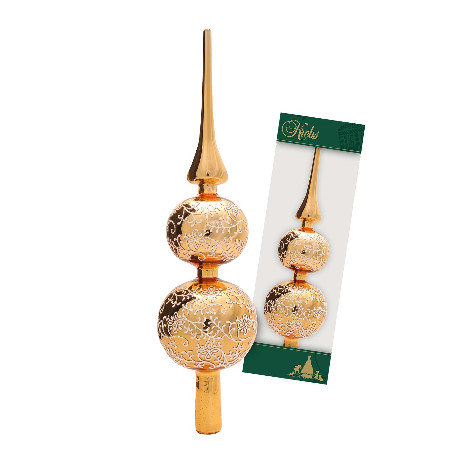 Krebs Glas Lauscha Baumspitze Rankendekor Glanz Goldfarbig 33cm