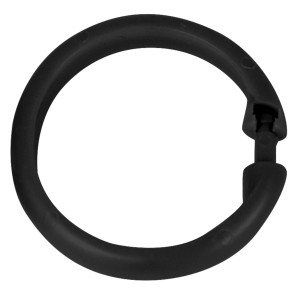 Schwarzer Wenko Duschvorhangring, Ø 6 cm, aus Kunststoff, Teil eines 12er Sets für Duschstangen.
