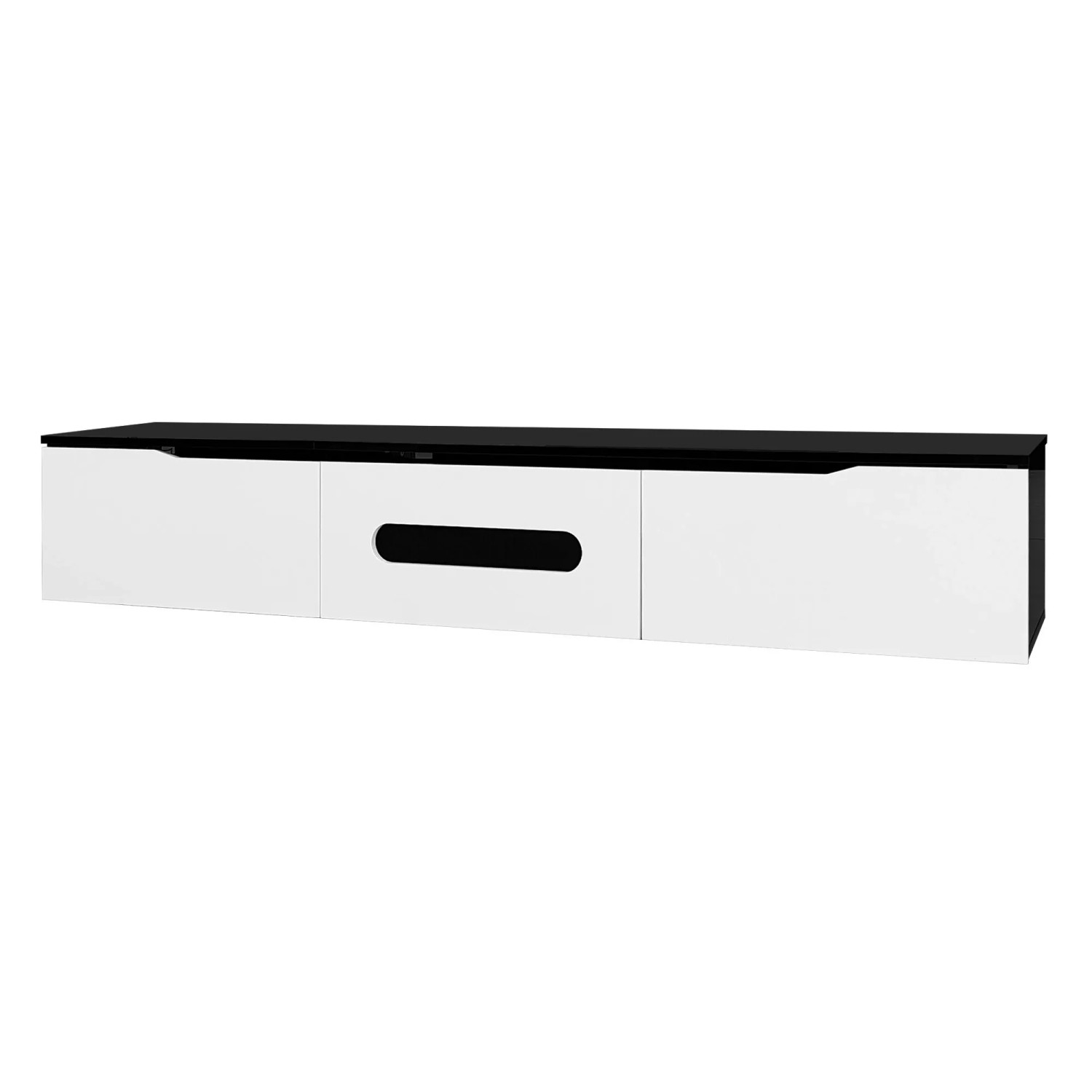 okwish TV Schrank mit LED Beleuchtung und Wandmontage für Wohnzimmer 180x35x30cm Schwarz