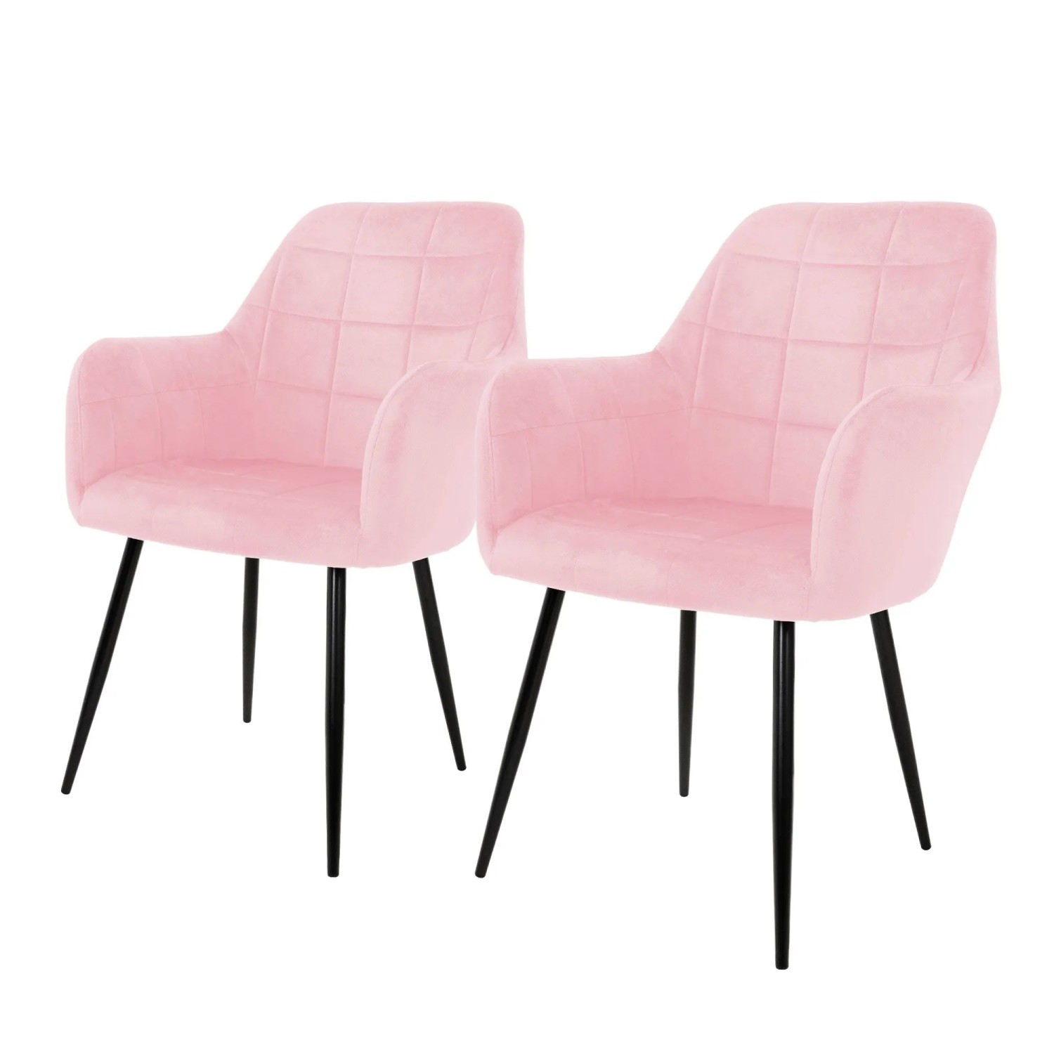ECD Germany 2er Set Esszimmerstühle Küchenstühle Rosa aus Samt