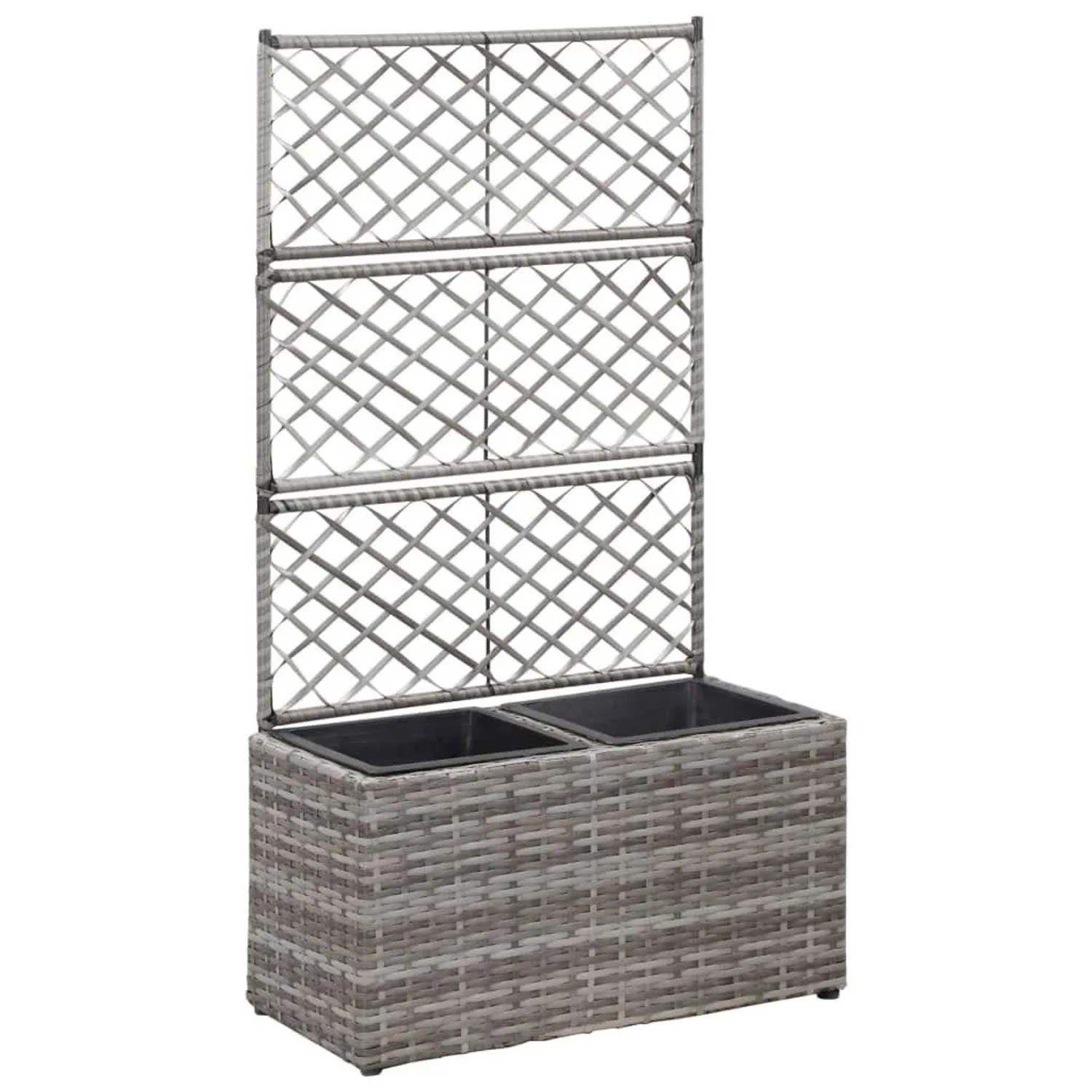 DELUKE Rankkasten Pflanzgefäß ELOT Aus Rattan Grau 2 Töpfe 58x30x107cm Hochbeet Rankgitter Pflanzkasten Blumenkasten Ran...