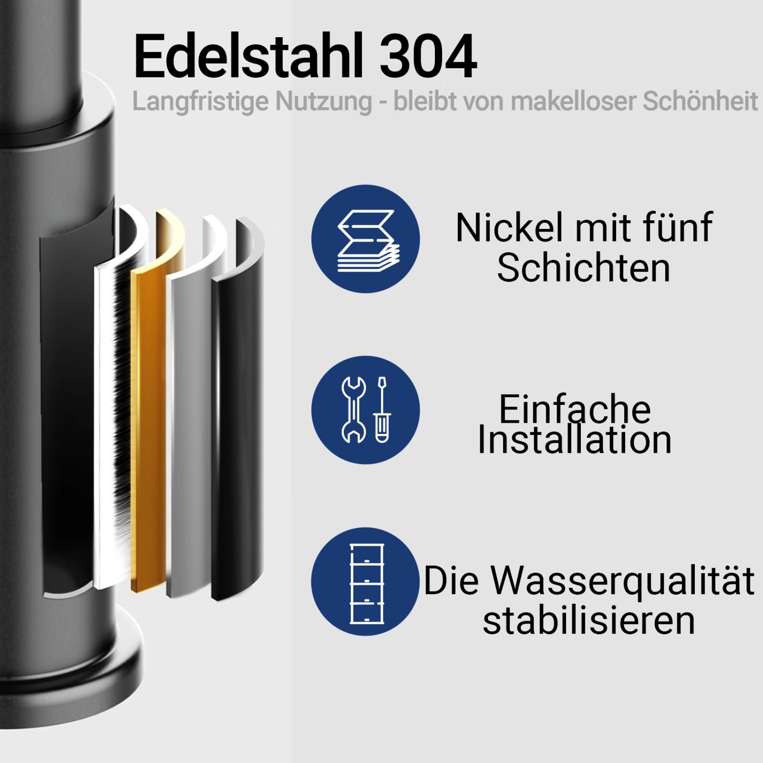 AICA Wasserhahn Schwarz Zwei Wasserauslassmodi Küche Mischbatterie Ausziehbar 360° Drehbar Einhand-Spültischarmatur Bad Küchenarmatur_8