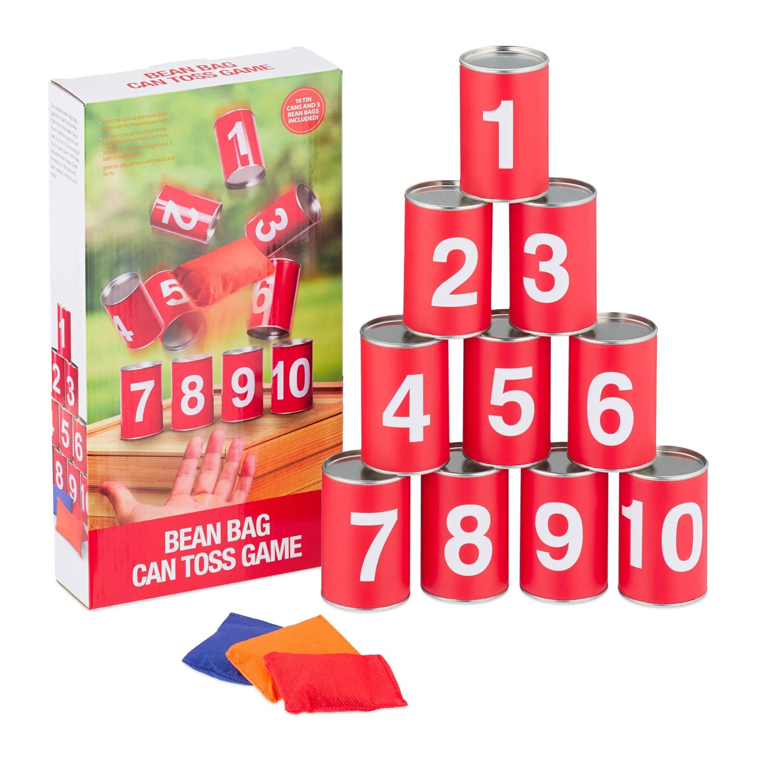 Relaxdays Dosenwurfspiel Eisen Rot Weiß Blau Orange für Kinder 9 cm x 5,5 cm