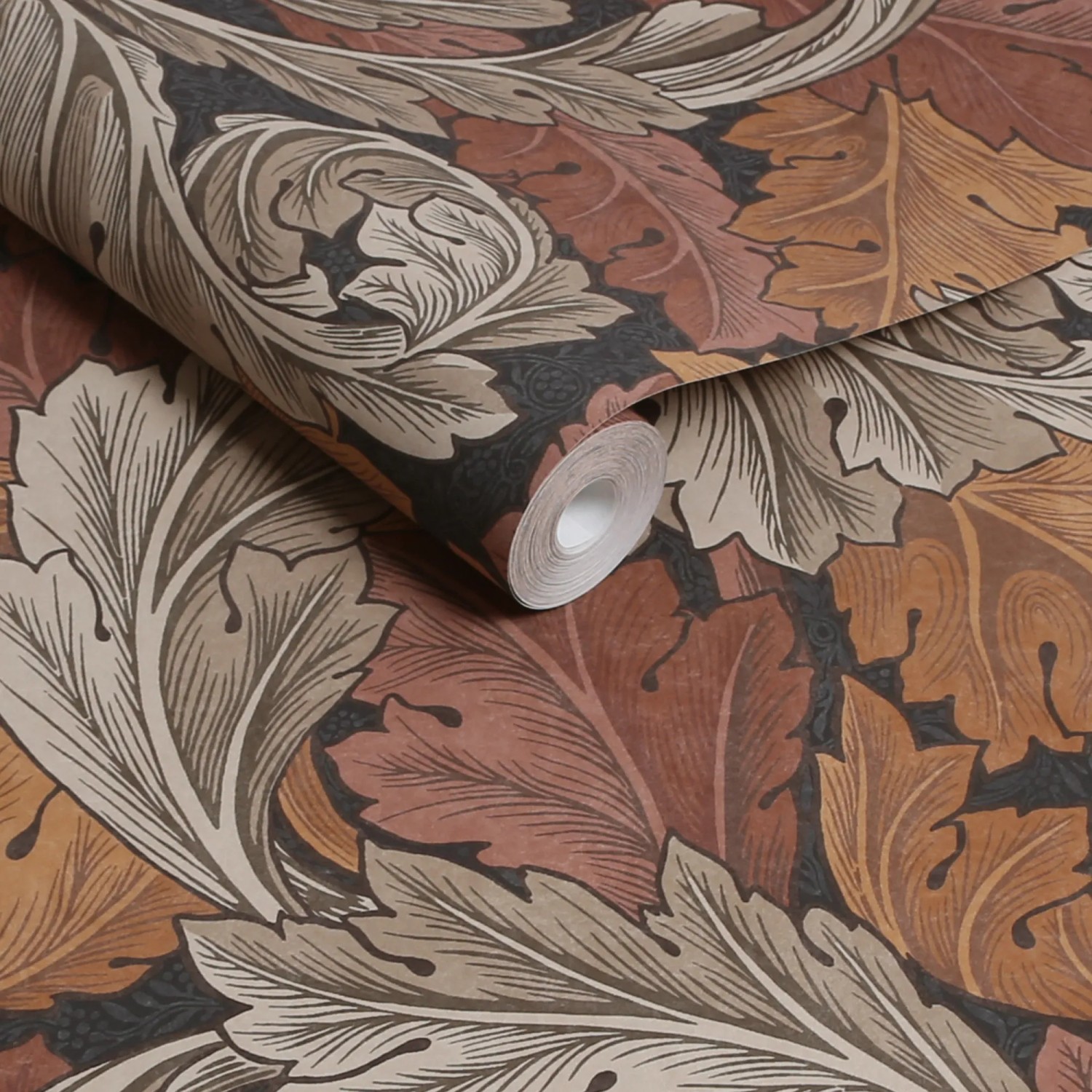 William Morris Vliestapete Acanthus blau mit Blättermuster, Rolle angeschnitten.