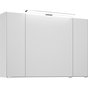 Pelipal Spiegelschrank Trentino, 105 cm, Weiß Glänzend mit Aufsatzleuchte. Badezimmerschrank mit drei Türen.