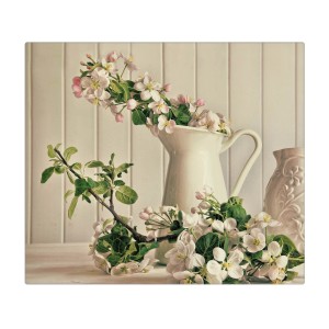 Banjado Glas Herdabdeckplatte mit Kirschblüten-Motiv, auch als Schneidebrett nutzbar.