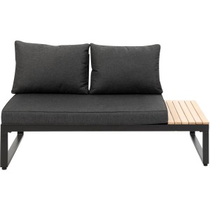 Greemotion Lounge-Set Rio, 3-tlg., Aluminium schwarz mit grauen Kissen und Holzablage.