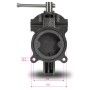 EBERTH Schraubstock, 125mm Backenbreite, drehbar, mit Maßangaben.